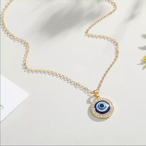 Gold Tone Round Evil Eye Necklaces 50cm